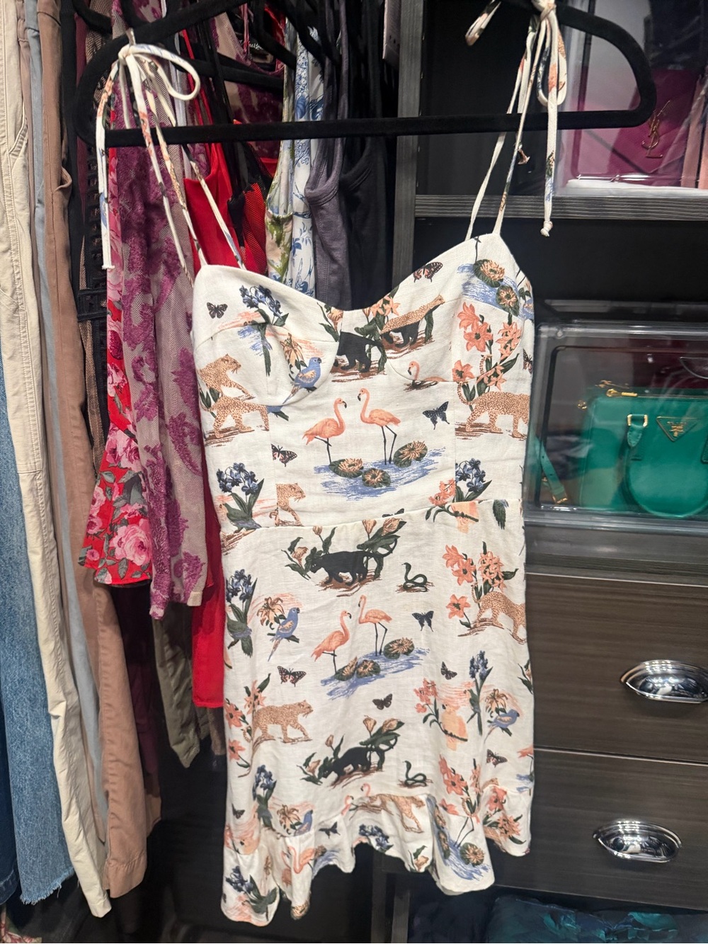 Reformation linen Safari print Mini Dress tie straps